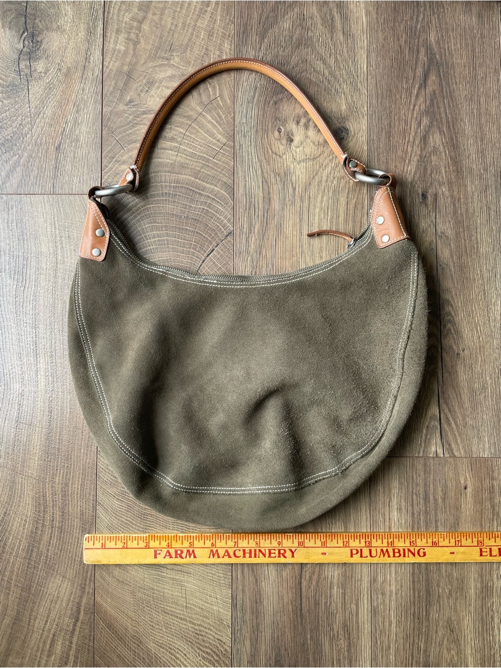 Vintage Y2K GAP Olive Green Suede Leather Hobo Shoulder Bag